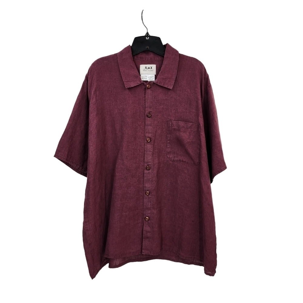 Flax By Jeanne Engelhart Men's 100% Linen Short Sleeve Button Shirt - S